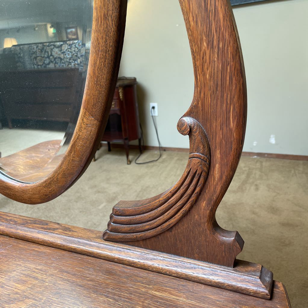 Queen Anne Style Claw Foot Two Drawer Vanity w/ Oval Mirror