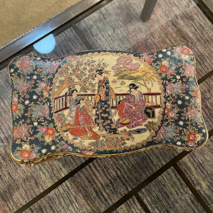 Chinese Ornate / Gold Embellished Ceramic Miniature Chair & Table (BOTH Included)