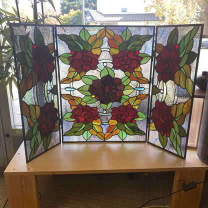 Floral Stained Glass Fireplace Screen