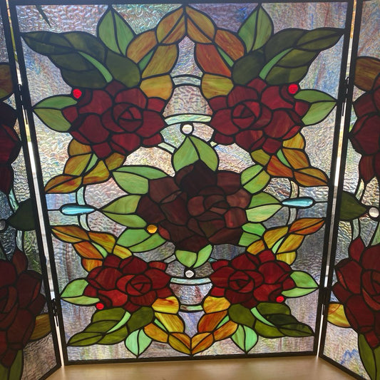 Floral Stained Glass Fireplace Screen