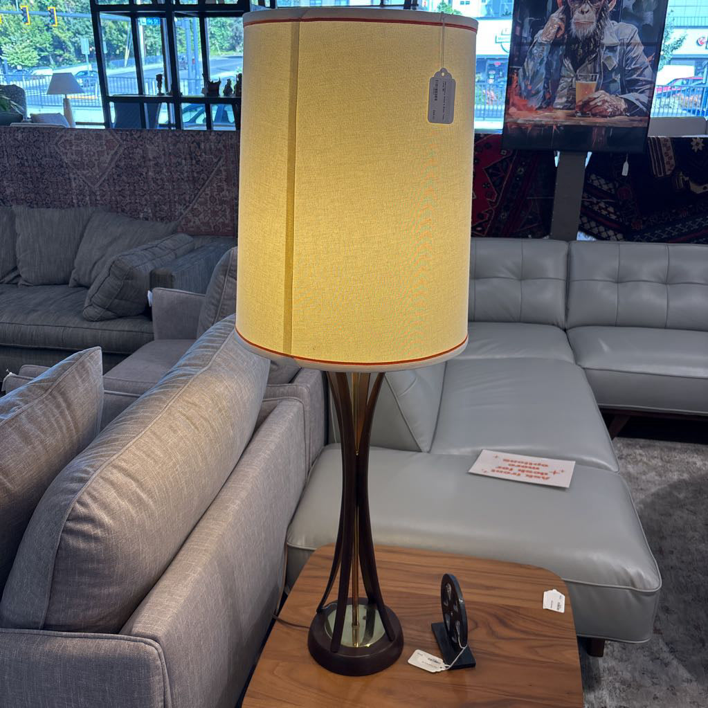 Mid-Century Wood & Brass Table Lamp LAMPS