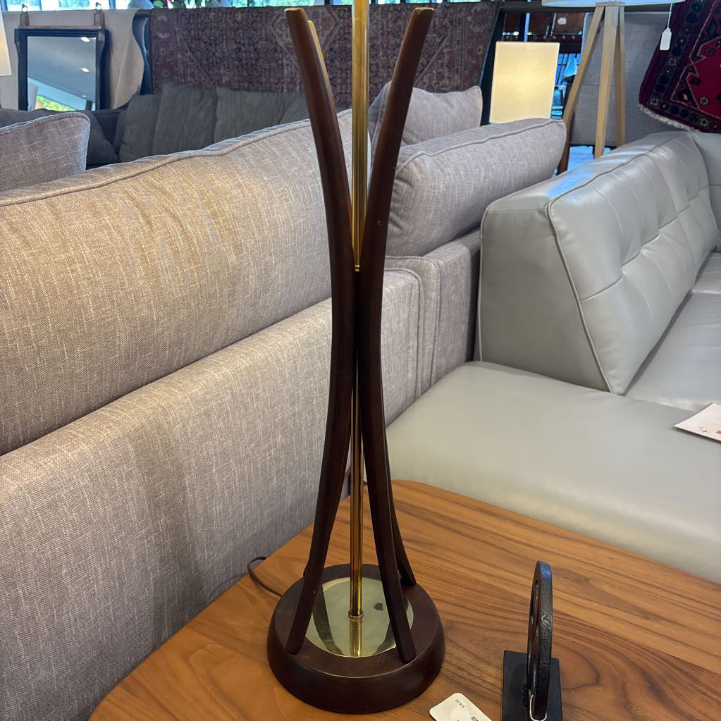 Mid-Century Wood & Brass Table Lamp LAMPS
