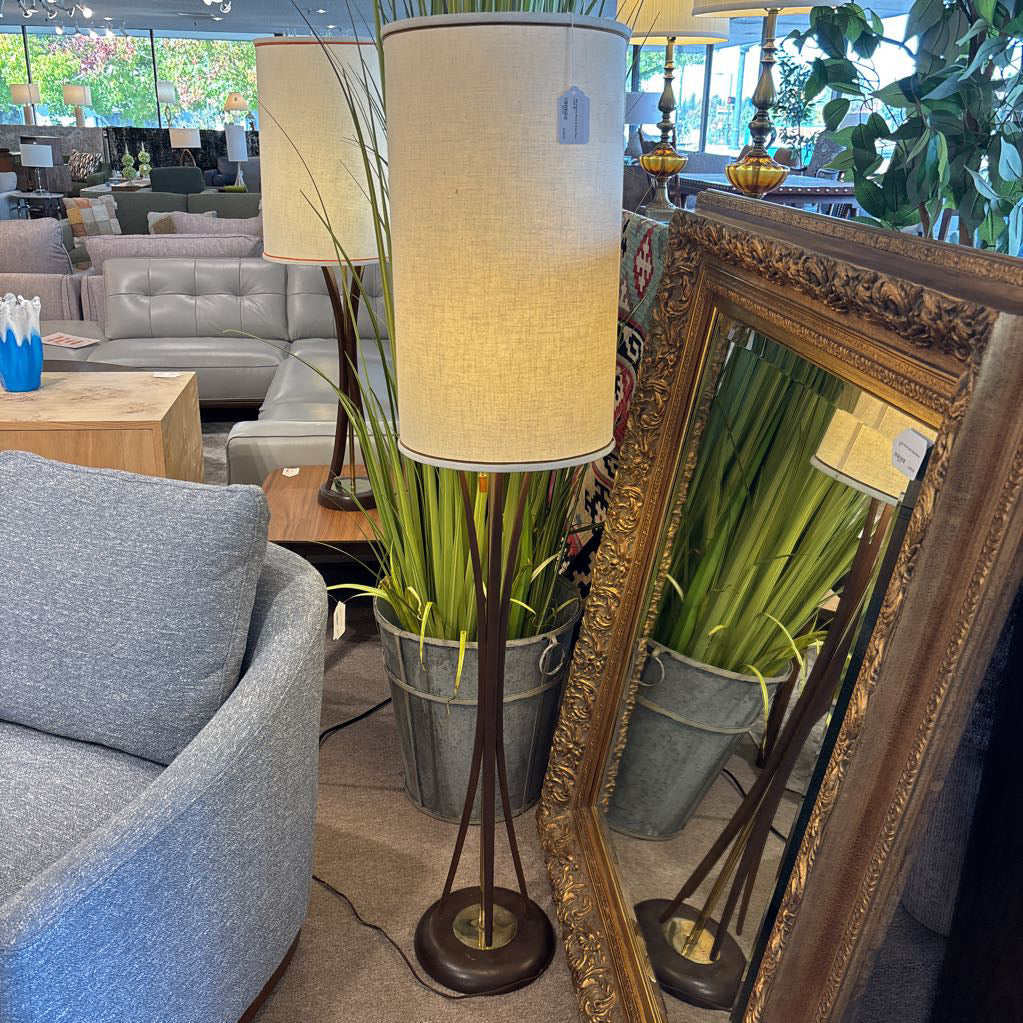 Mid-Century Wood & Brass Floor Lamp LAMPS