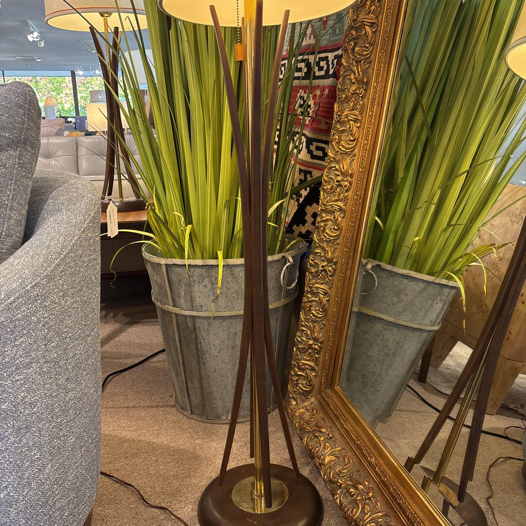 Mid-Century Wood & Brass Floor Lamp LAMPS