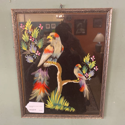 Vintage Mexican Feather Art Birds in Tree