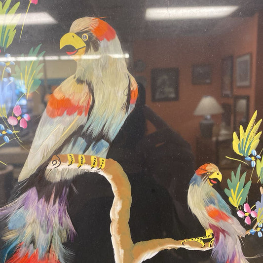 Vintage Mexican Feather Art Birds in Tree