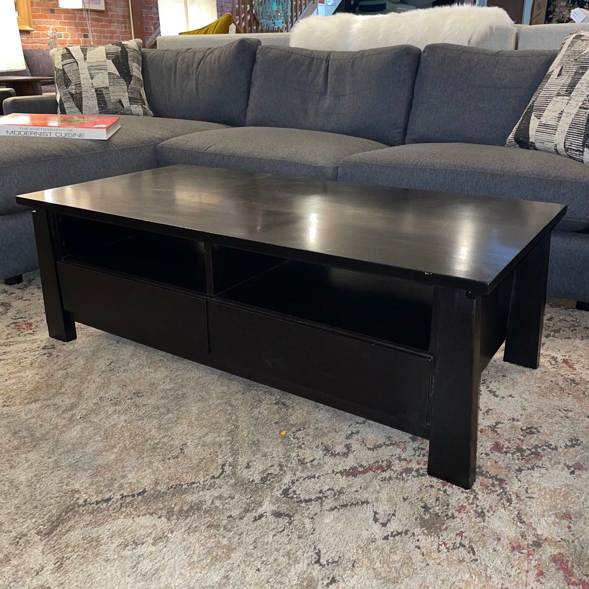 Black Coffee table / Entertainment Unit w/ 2 Drawer & 2 Cubbies
