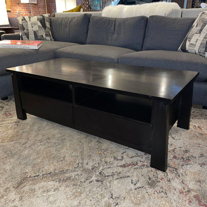 Black Coffee table / Entertainment Unit w/ 2 Drawer & 2 Cubbies