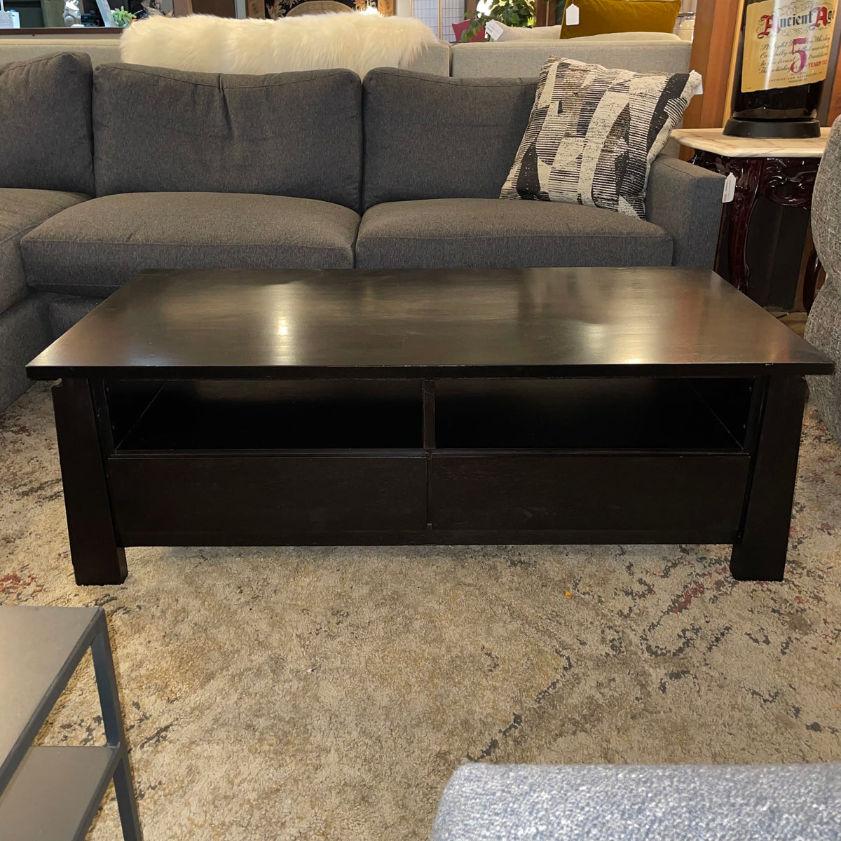 Black Coffee table / Entertainment Unit w/ 2 Drawer & 2 Cubbies