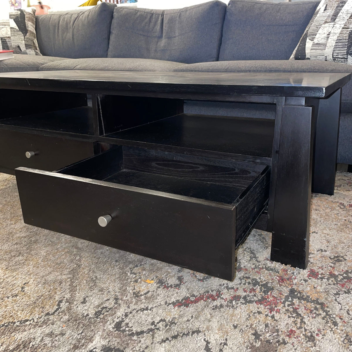 Black Coffee table / Entertainment Unit w/ 2 Drawer & 2 Cubbies