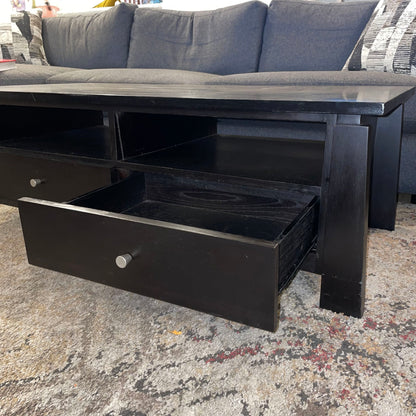 Black Coffee table / Entertainment Unit w/ 2 Drawer & 2 Cubbies