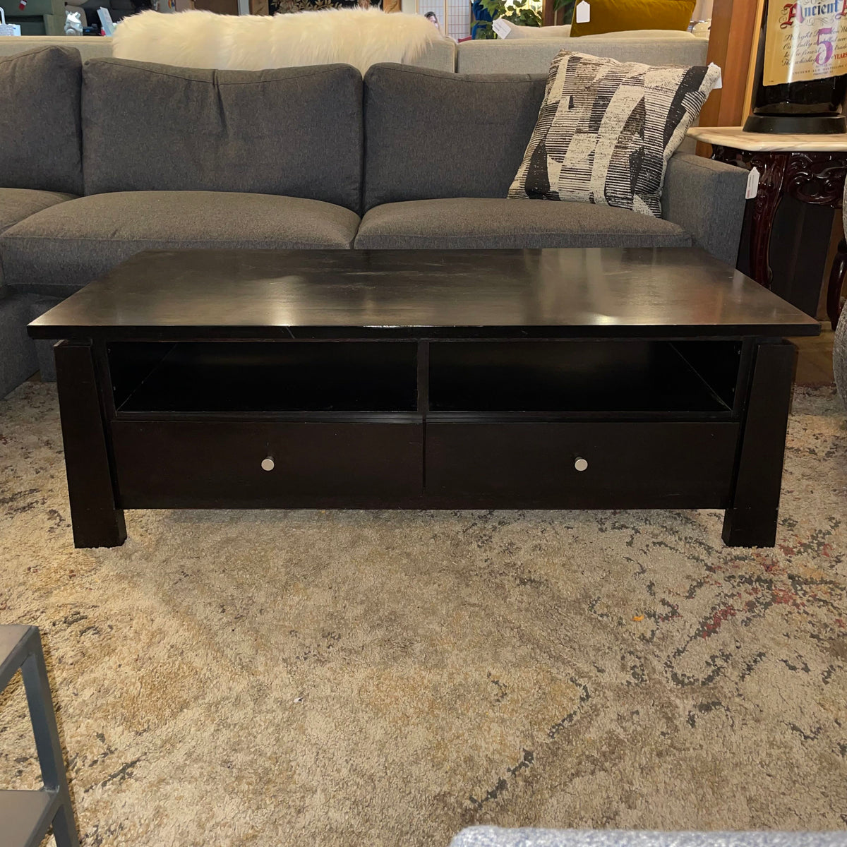 Black Coffee table / Entertainment Unit w/ 2 Drawer & 2 Cubbies