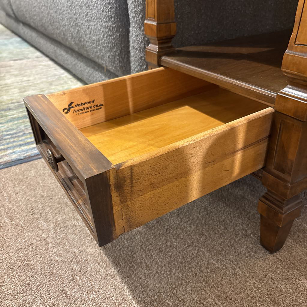Vintage Wooden Side Table w/ Drawer & Shelf C SIDE TABLES