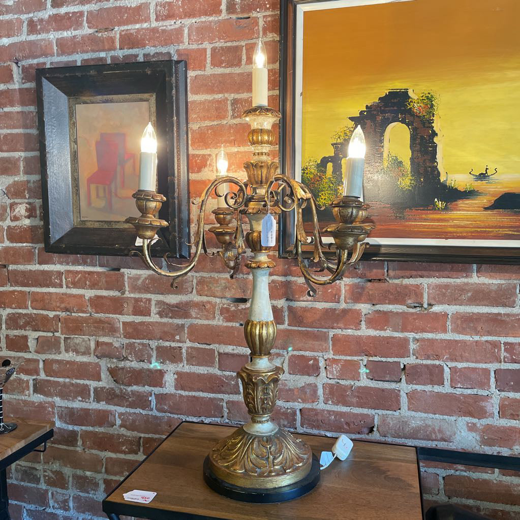 Plug In White and Gold Candlabra Lamp