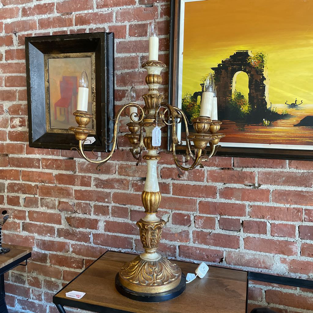 Plug In White and Gold Candlabra Lamp