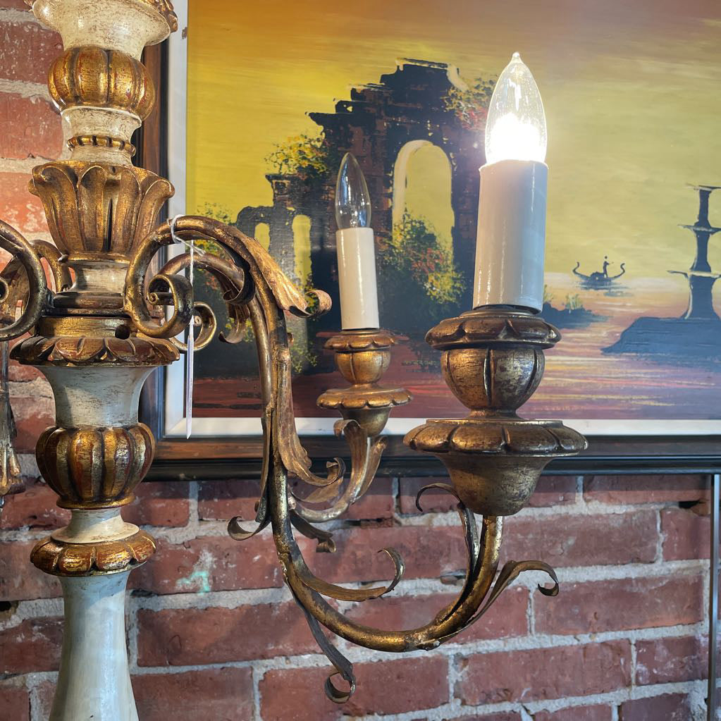 Plug In White and Gold Candlabra Lamp
