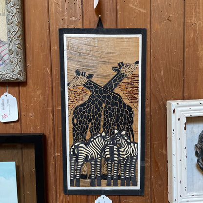 Giraffes & Zebras on Bark ART