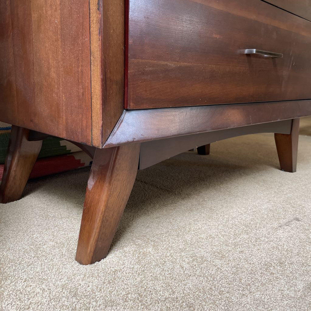 Walnut Veneer 5 Drawer Highboy Modern Dresser