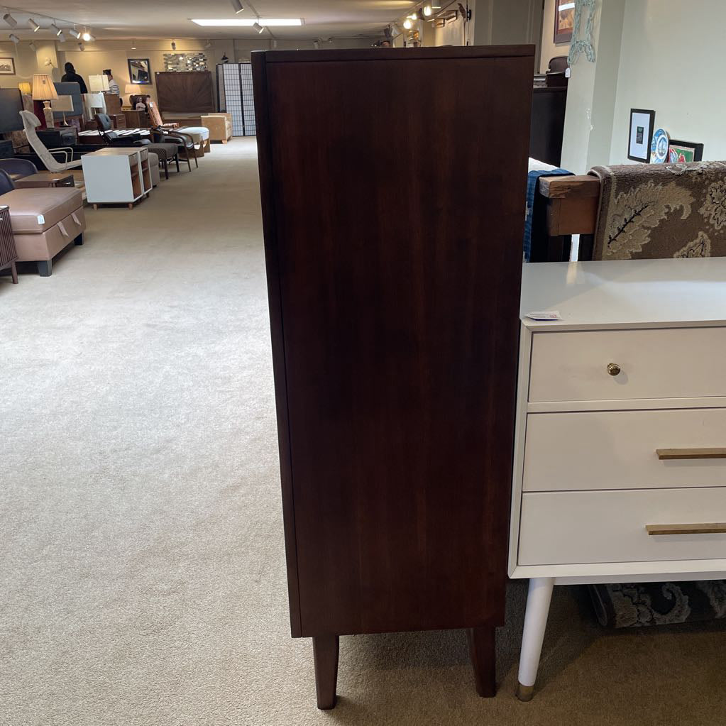 Walnut Veneer 5 Drawer Highboy Modern Dresser