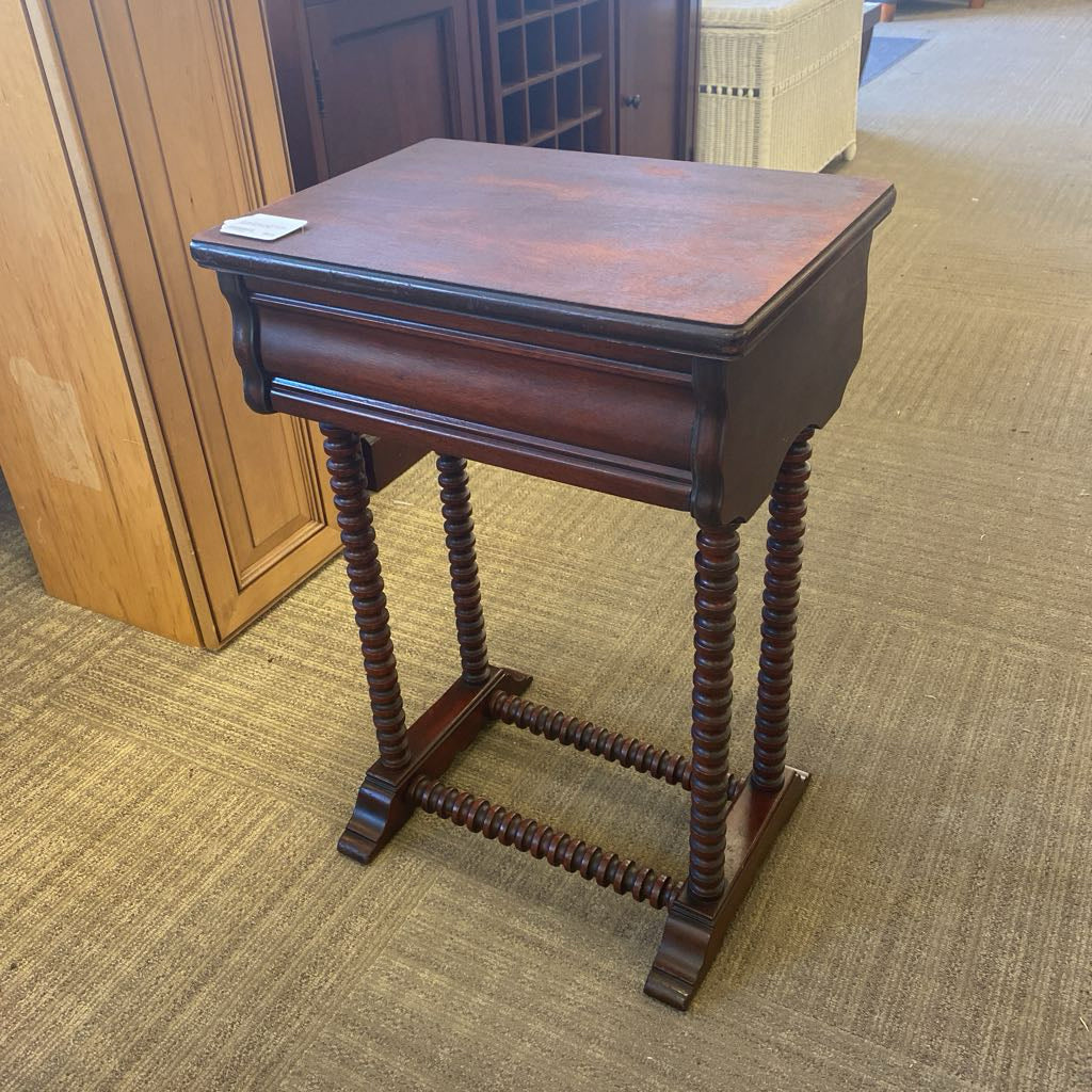 Antique Bobbin-Turned Leg One Drawer Side Table