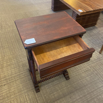 Antique Bobbin-Turned Leg One Drawer Side Table