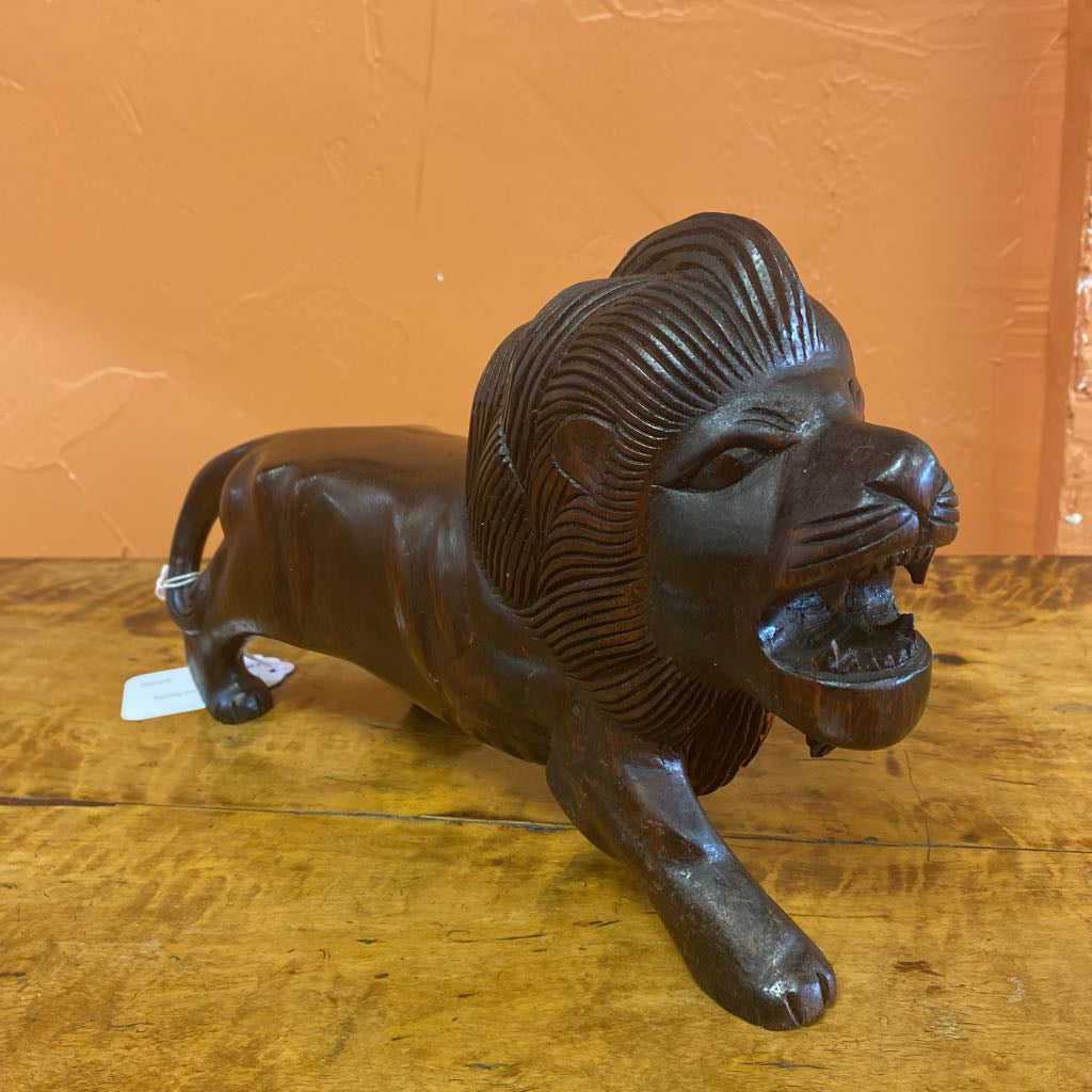 Hand-Carved Wooden Roaring Lion