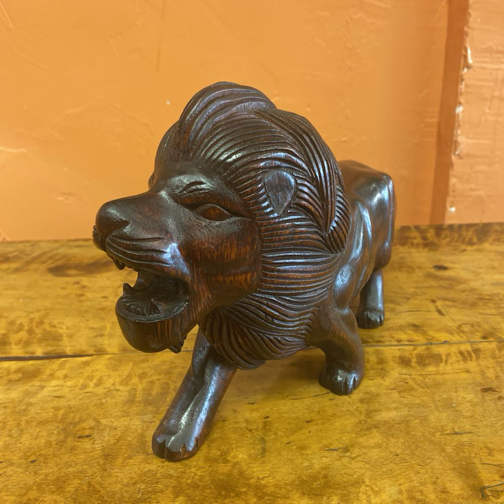 Hand-Carved Wooden Roaring Lion