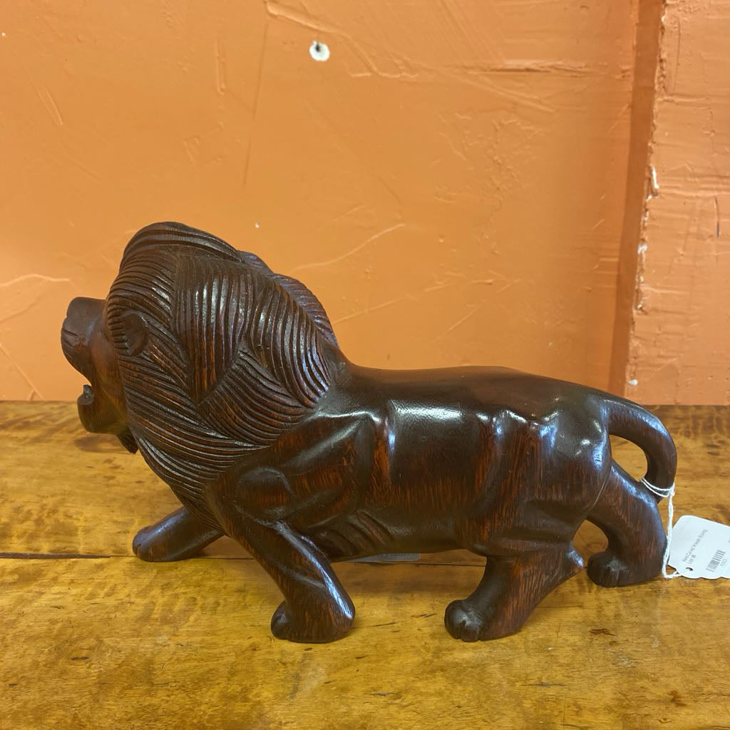 Hand-Carved Wooden Roaring Lion