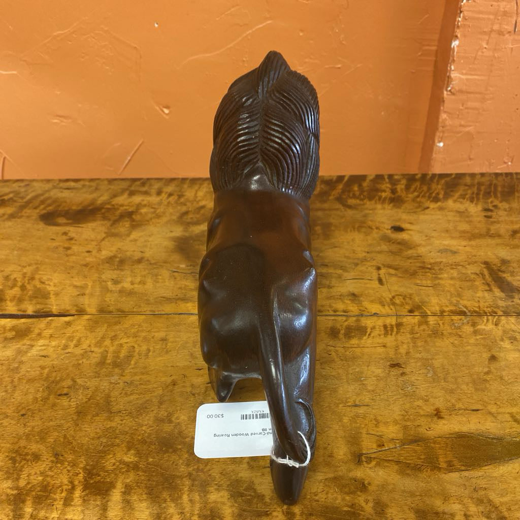 Hand-Carved Wooden Roaring Lion