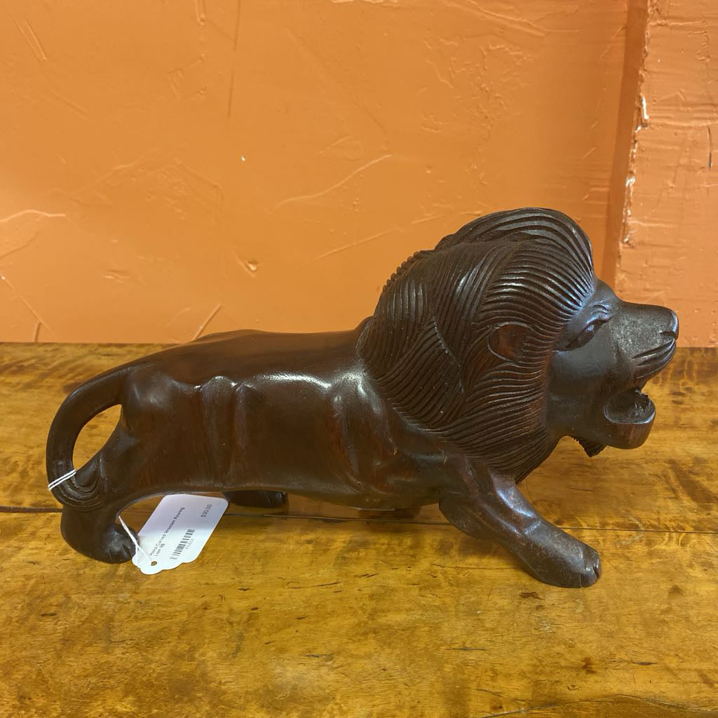 Hand-Carved Wooden Roaring Lion