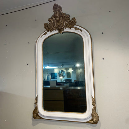 Antique Arched Oval Mirror with Gold Bust Relief