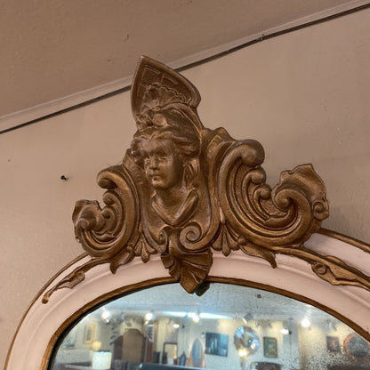 Antique Arched Oval Mirror with Gold Bust Relief