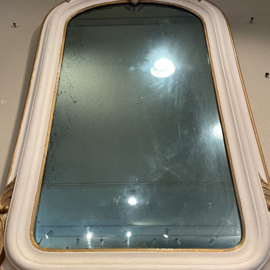 Antique Arched Oval Mirror with Gold Bust Relief