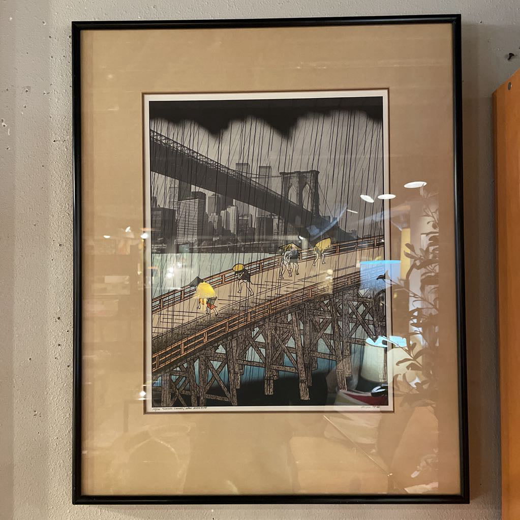 "Sudden Shower, After Hiroshige" (1975) - Michael Jay Knigin Signed Lithograph ART
