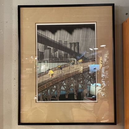 "Sudden Shower, After Hiroshige" (1975) - Michael Jay Knigin Signed Lithograph ART