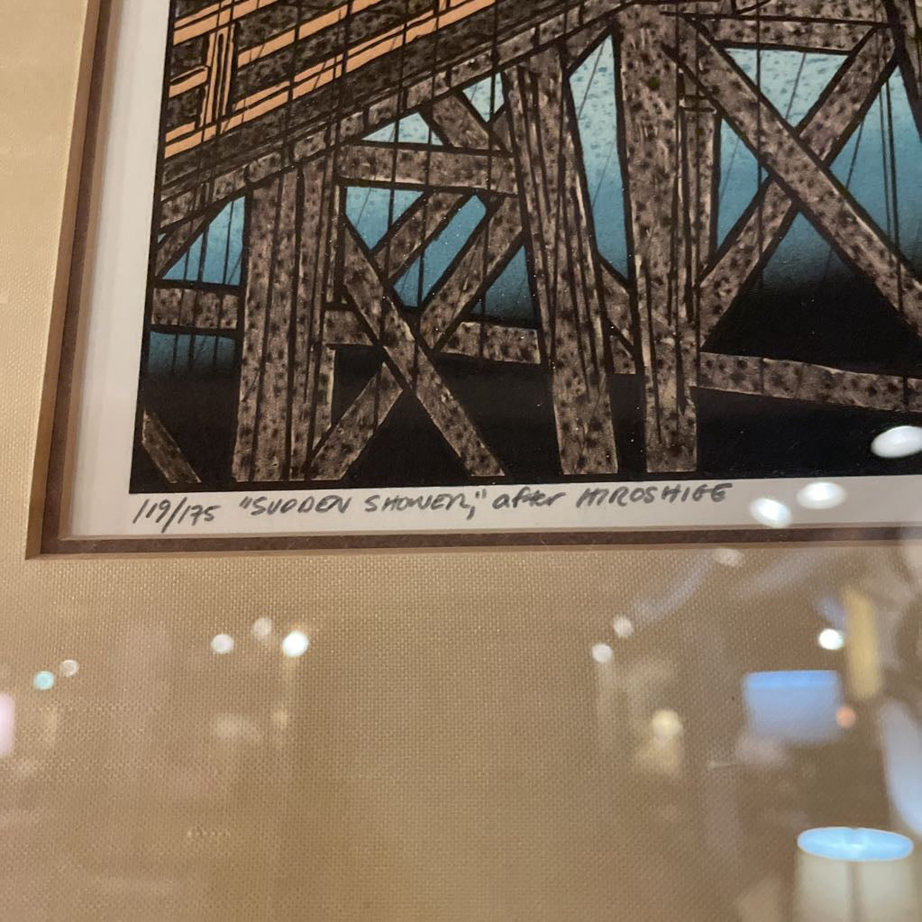 "Sudden Shower, After Hiroshige" (1975) - Michael Jay Knigin Signed Lithograph ART