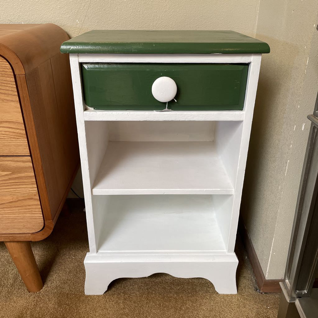 White & Green Old School 1 Drawer Nightstand