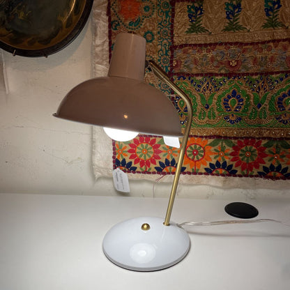 Glossy White Desk Lamp with Round Base and Shade