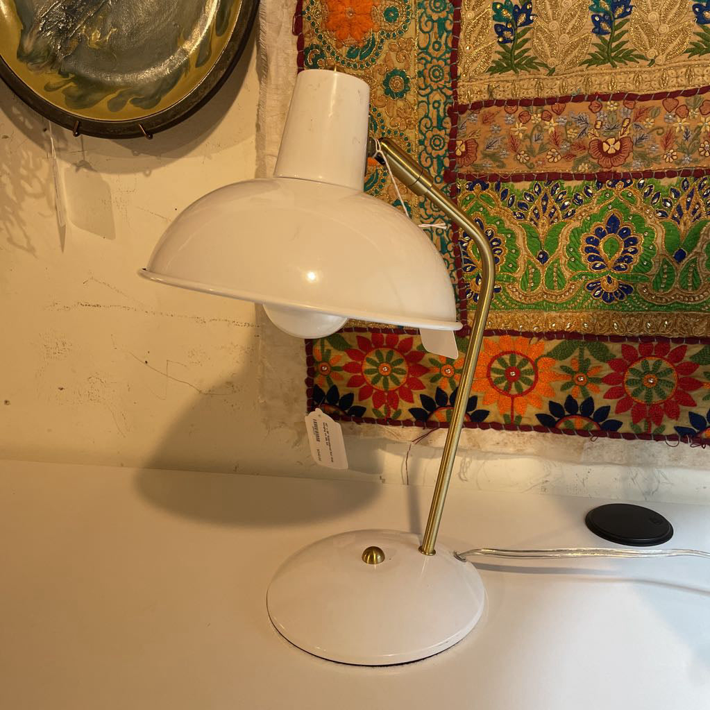 Glossy White Desk Lamp with Round Base and Shade