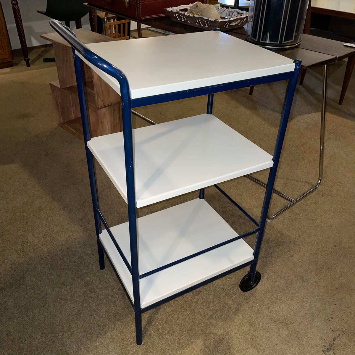 Blue & Off-White 3 Tier Rolling Cart