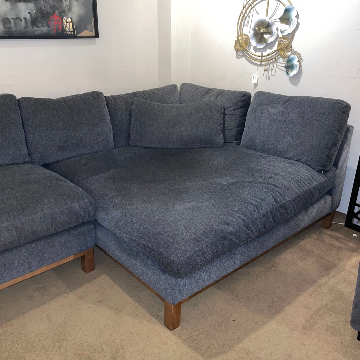 Dark Grey Deep Sectional w/ Wide Chaise U SECTIONALS RAF