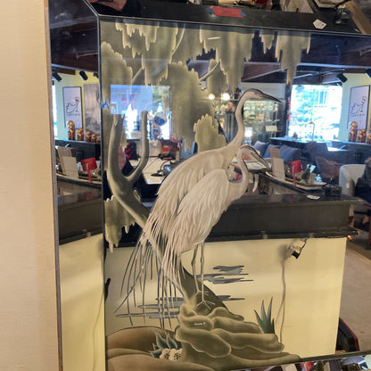 Large Beveled Frame Mirror with Egrets