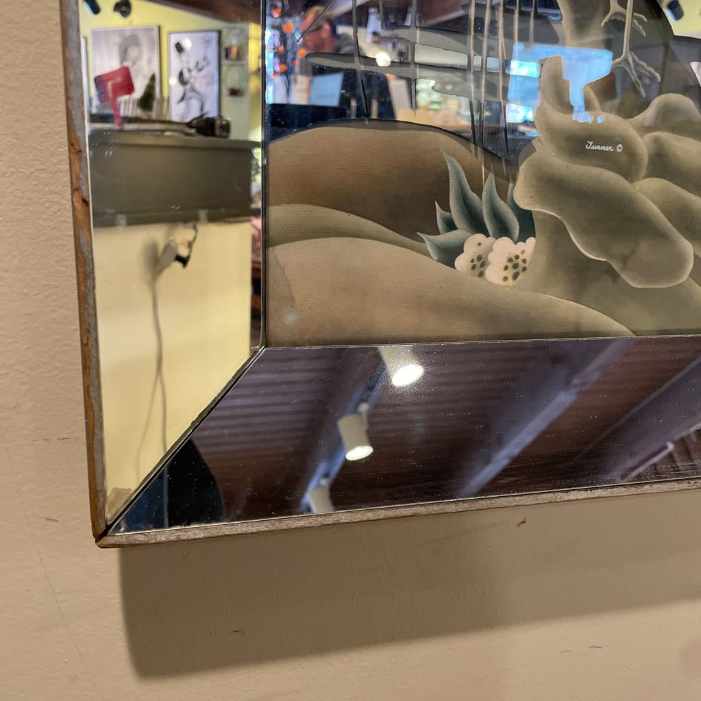Large Beveled Frame Mirror with Egrets