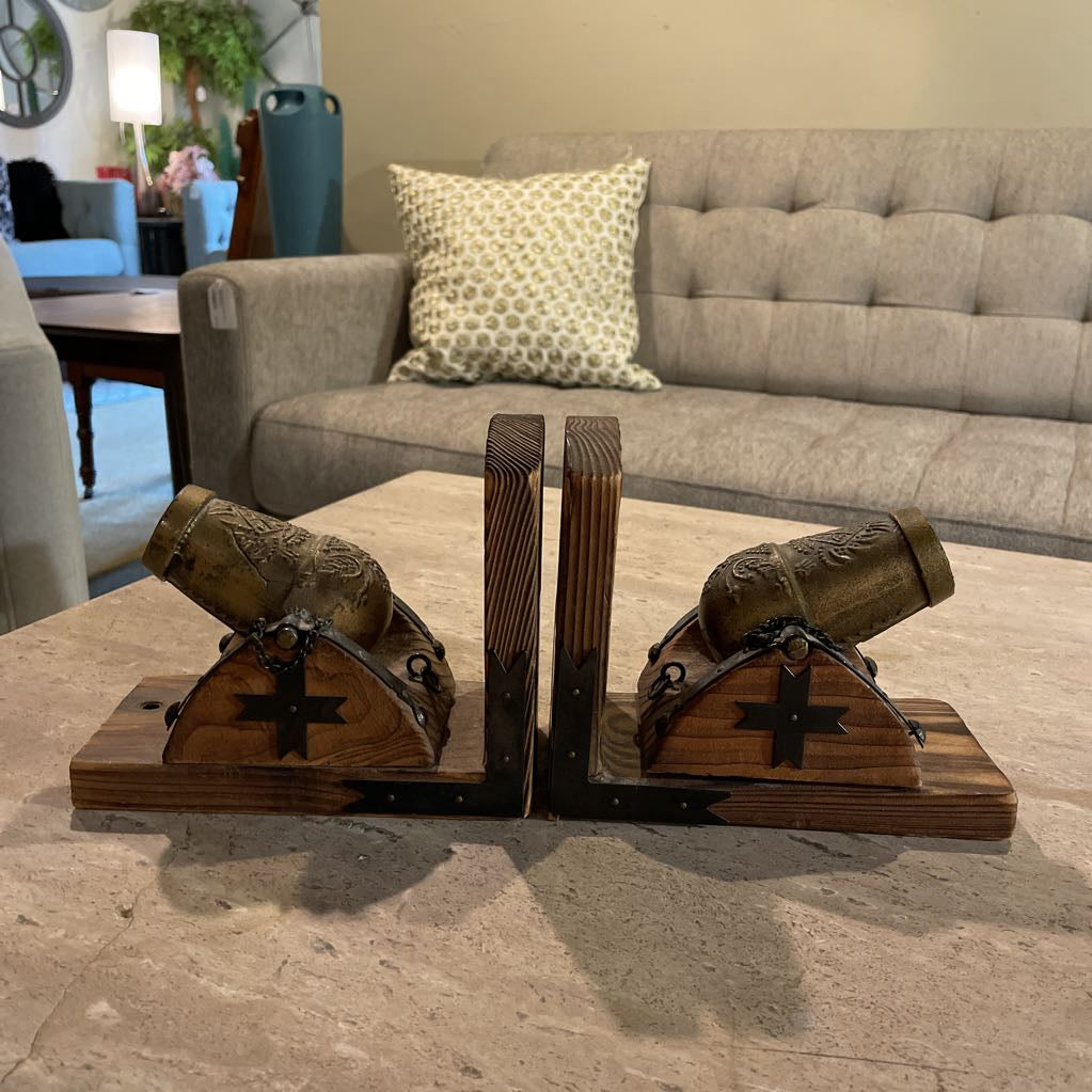 Wood and Metal Cannons Bookend SET OF 2