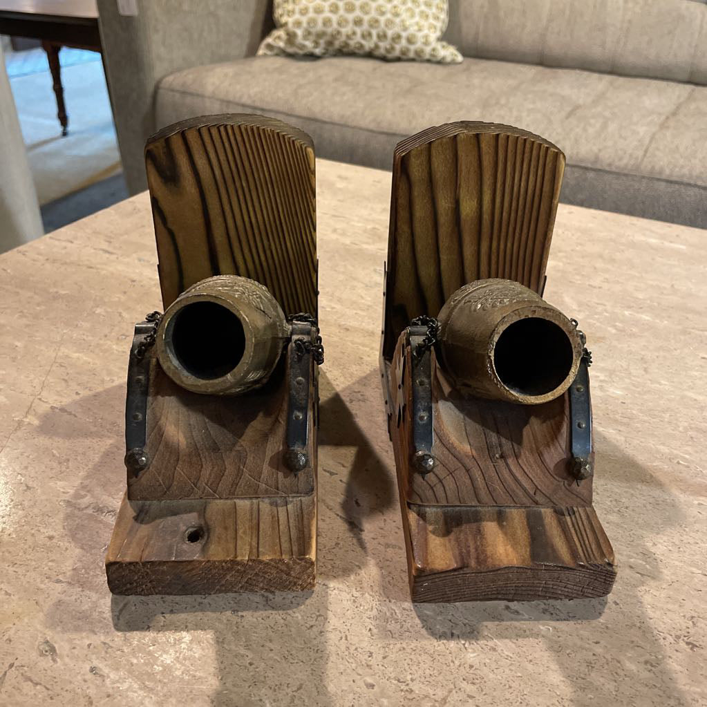 Wood and Metal Cannons Bookend SET OF 2