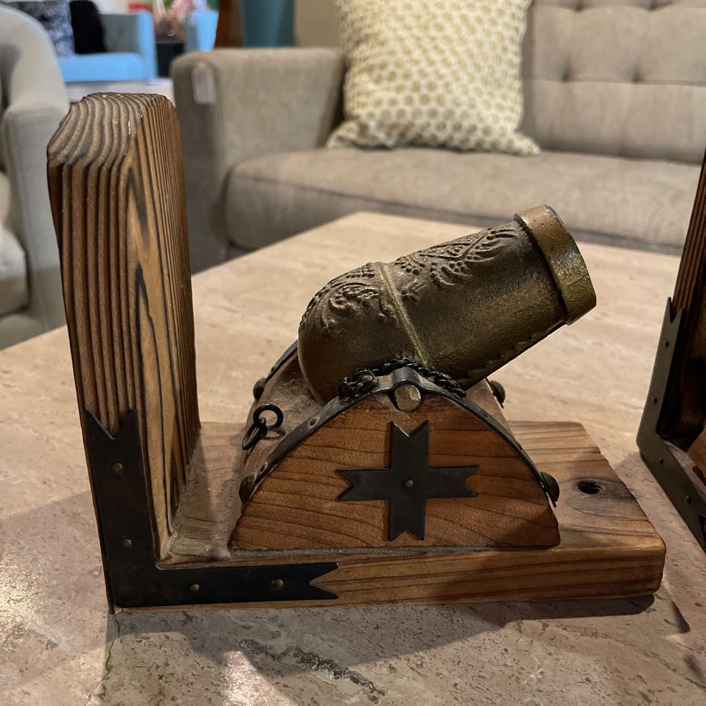 Wood and Metal Cannons Bookend SET OF 2