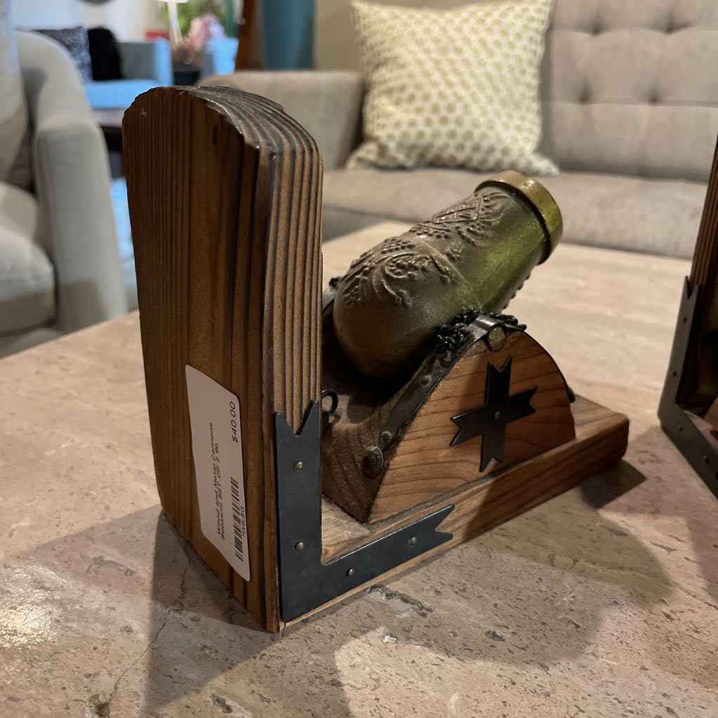 Wood and Metal Cannons Bookend SET OF 2