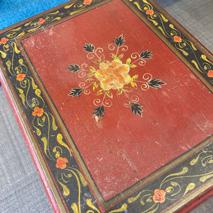 Red Floral Motif One Drawer Nightstand (AS IS)