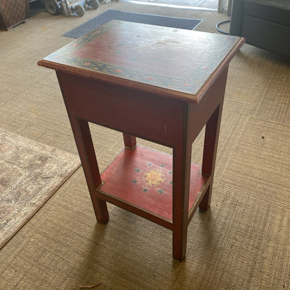 Red Floral Motif One Drawer Nightstand (AS IS)