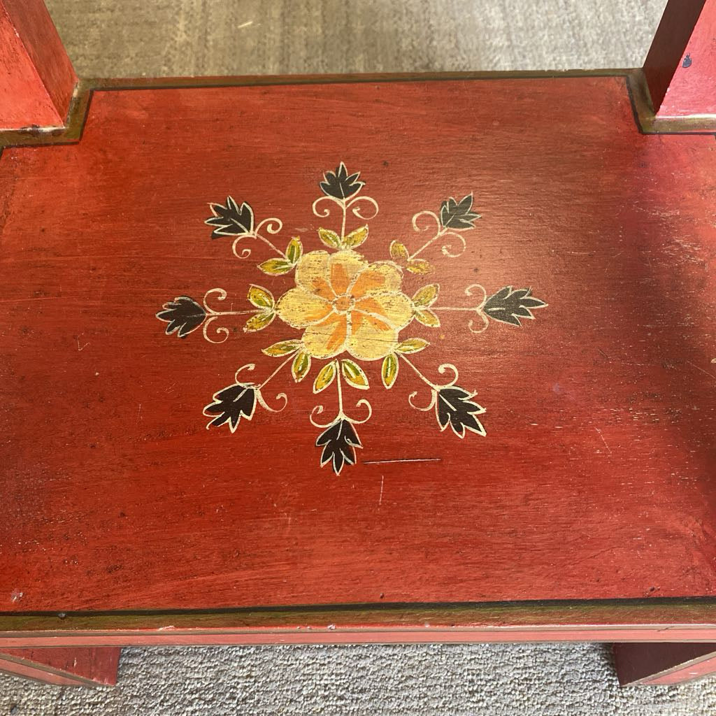 Red Floral Motif One Drawer Nightstand (AS IS)
